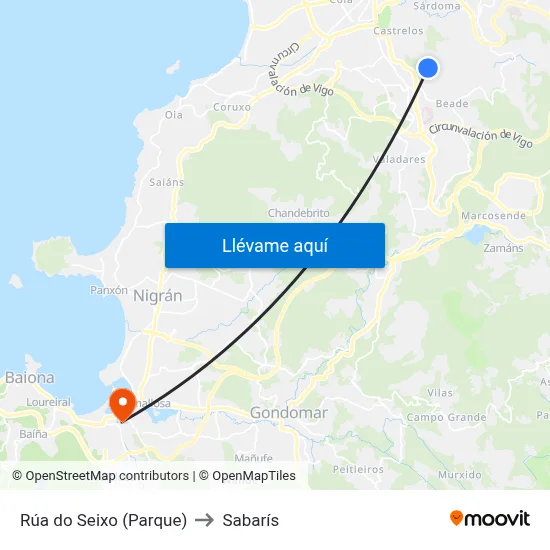 Rúa do Seixo (Parque) to Sabarís map