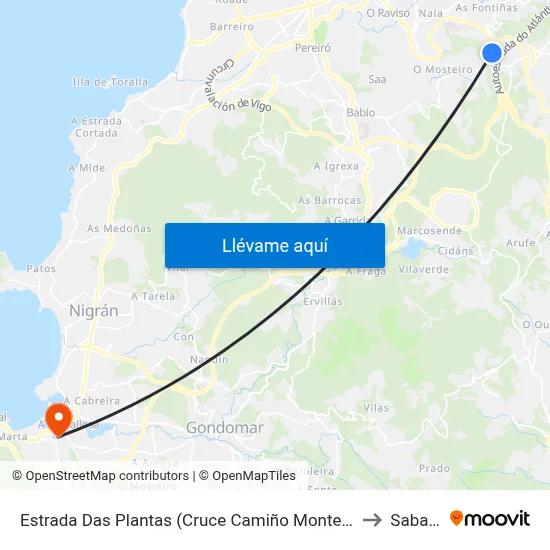 Estrada Das Plantas (Cruce Camiño Monte Vello) to Sabarís map