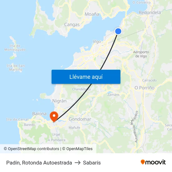 Padín, Rotonda Autoestrada to Sabarís map