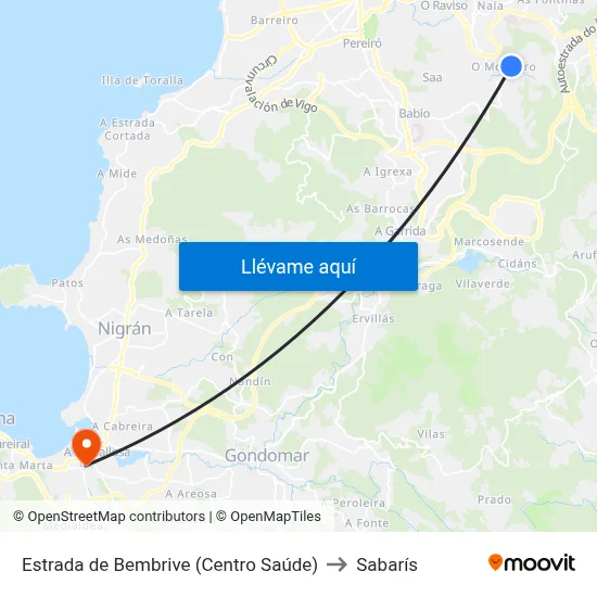 Estrada de Bembrive (Centro Saúde) to Sabarís map