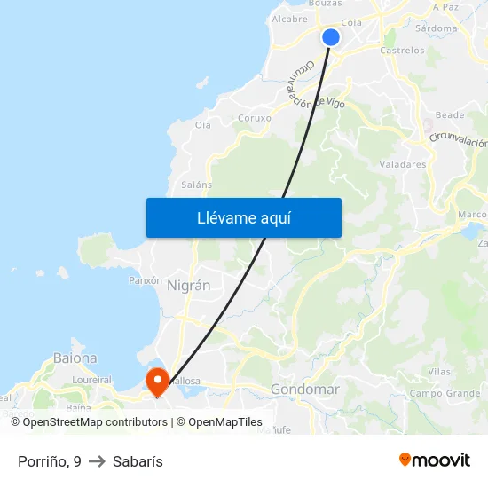 Porriño, 9 to Sabarís map