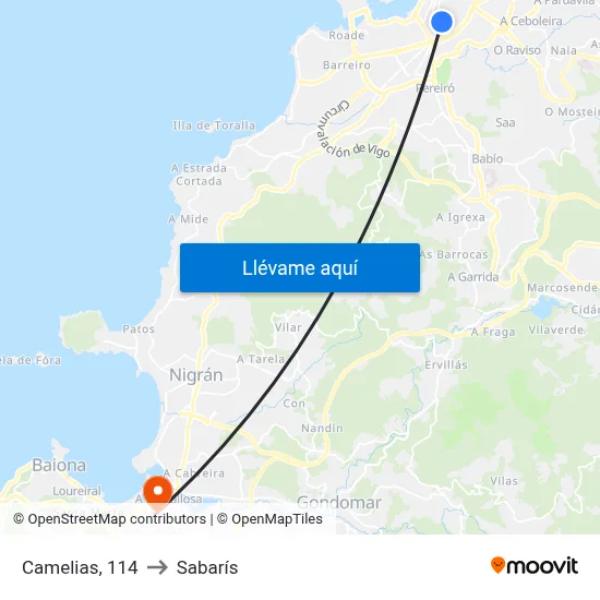 Camelias, 114 to Sabarís map