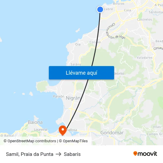 Samil, Praia da Punta to Sabarís map