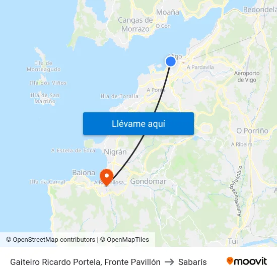 Gaiteiro Ricardo Portela, Fronte Pavillón to Sabarís map