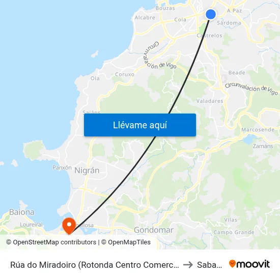 Rúa do Miradoiro (Rotonda Centro Comercial) to Sabarís map