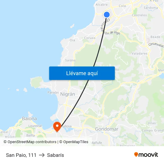 San Paio, 111 to Sabarís map