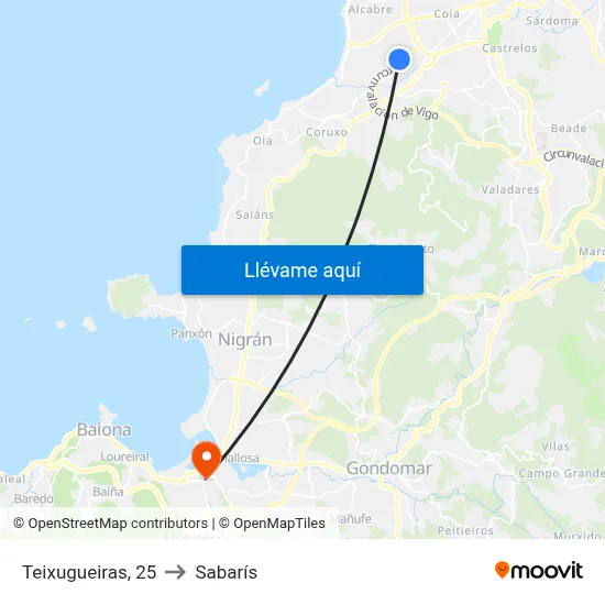 Teixugueiras, 25 to Sabarís map