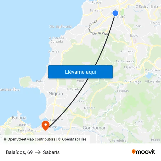 Balaídos, 69 to Sabarís map