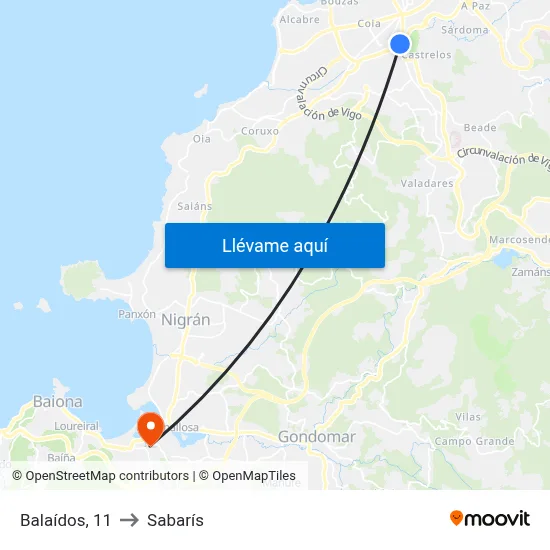 Balaídos, 11 to Sabarís map