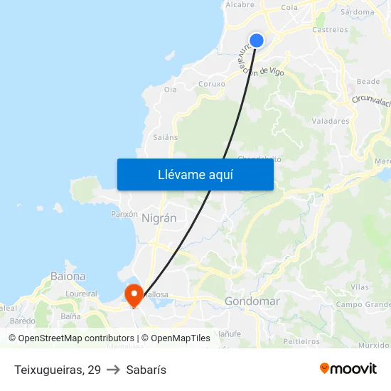 Teixugueiras, 29 to Sabarís map