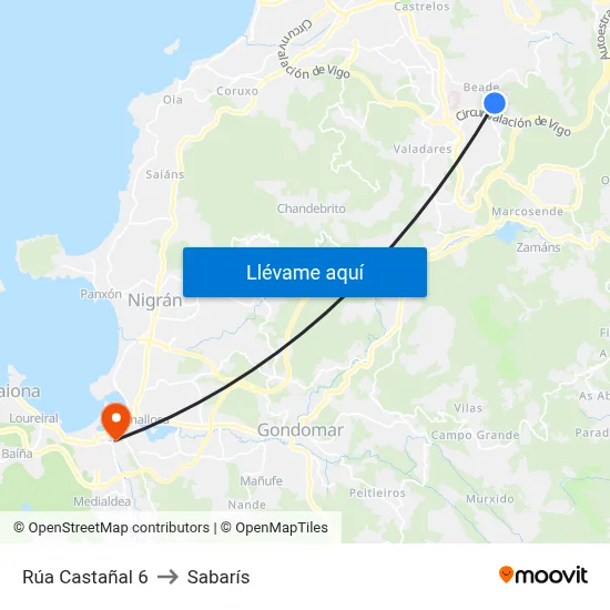 Rúa Castañal 6 to Sabarís map