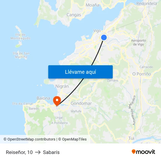 Reiseñor, 10 to Sabarís map