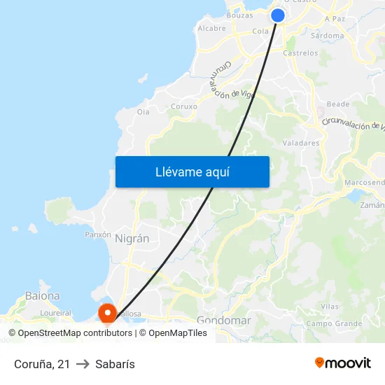Coruña, 21 to Sabarís map