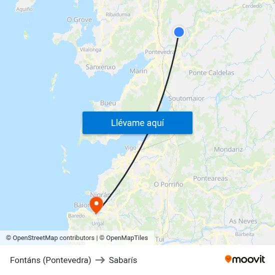 Fontáns (Pontevedra) to Sabarís map