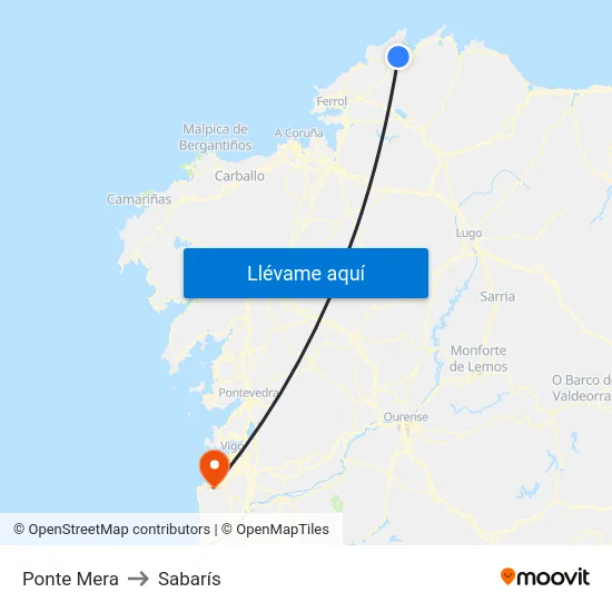 Ponte Mera to Sabarís map