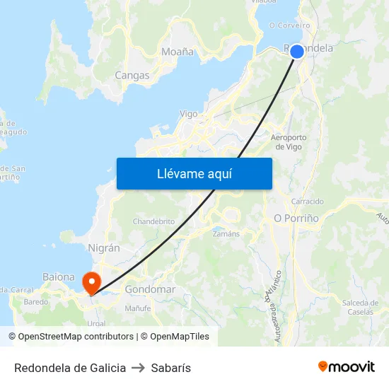 Redondela de Galicia to Sabarís map