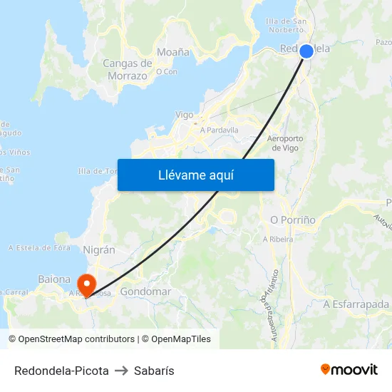 Redondela-Picota to Sabarís map