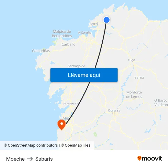 Moeche to Sabarís map
