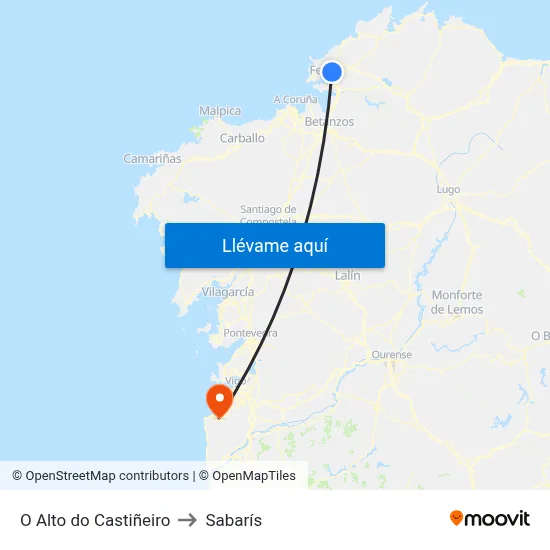 O Alto do Castiñeiro to Sabarís map