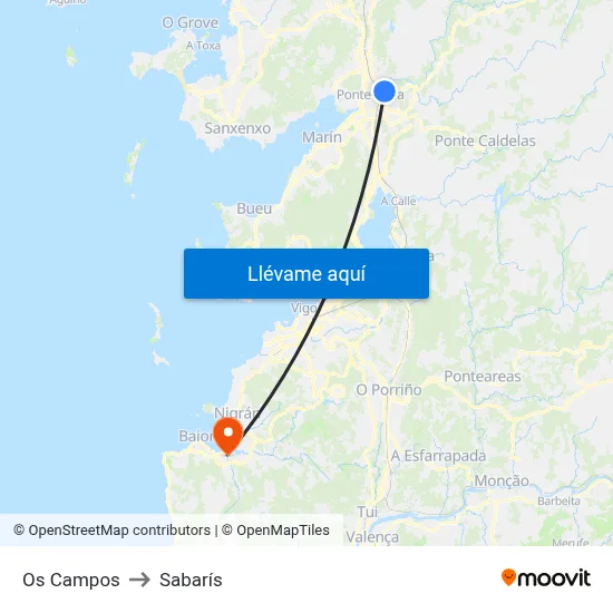 Os Campos to Sabarís map