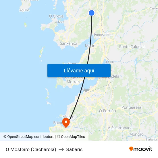 O Mosteiro (Cacharola) to Sabarís map