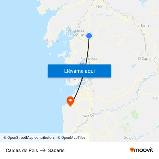 Caldas de Reis to Sabarís map