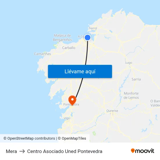 Mera to Centro Asociado Uned Pontevedra map