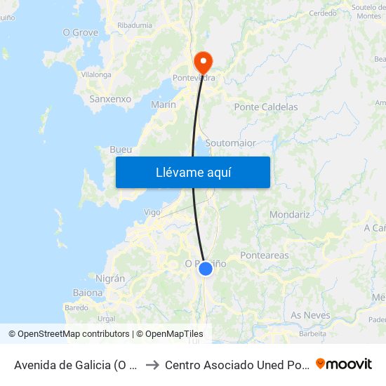 Ponte Galo (Avda.De Galicia) to Centro Asociado Uned Pontevedra map