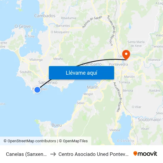 Canelas (Sanxenxo) to Centro Asociado Uned Pontevedra map