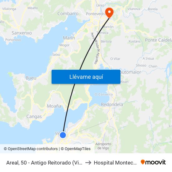 Areal, 50 - Antigo Reitorado (Vigo) to Hospital Montecelo map