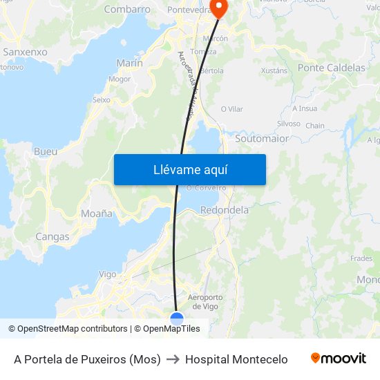 A Portela de Puxeiros (Mos) to Hospital Montecelo map