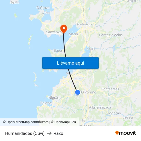 Humanidades (Cuvi) to Raxó map