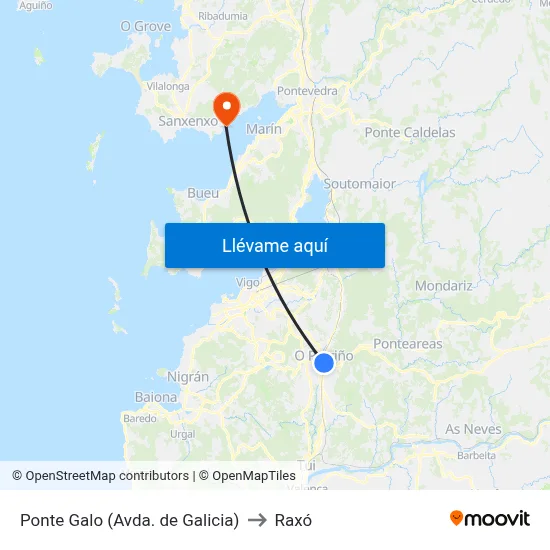 Ponte Galo (Avda. de Galicia) to Raxó map