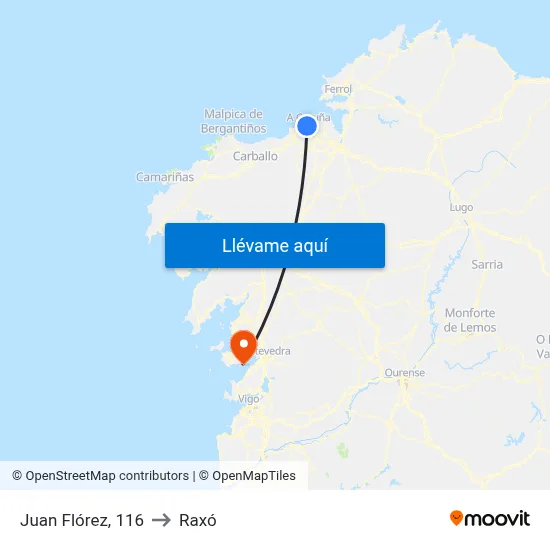 Juan Flórez, 116 to Raxó map