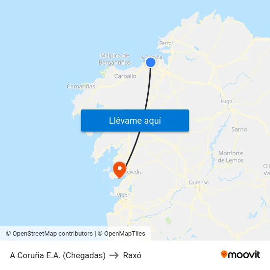 A Coruña E.A. (Chegadas) to Raxó map
