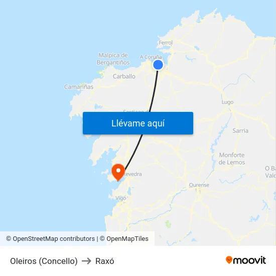 Oleiros (Concello) to Raxó map
