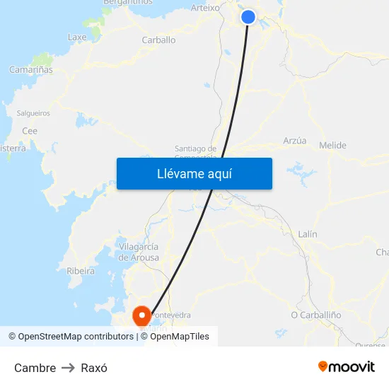 Cambre to Raxó map