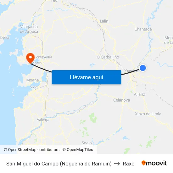 San Miguel do Campo (Nogueira de Ramuín) to Raxó map