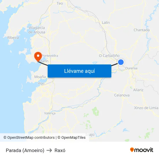 Parada (Amoeiro) to Raxó map