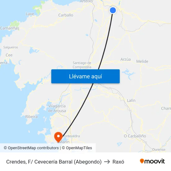 Crendes, F/ Cevecería Barral (Abegondo) to Raxó map