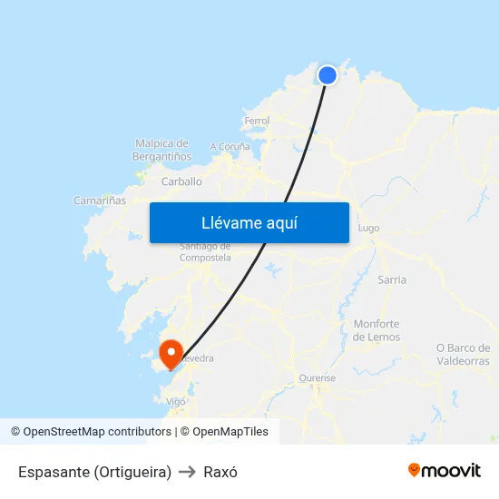 Espasante (Ortigueira) to Raxó map