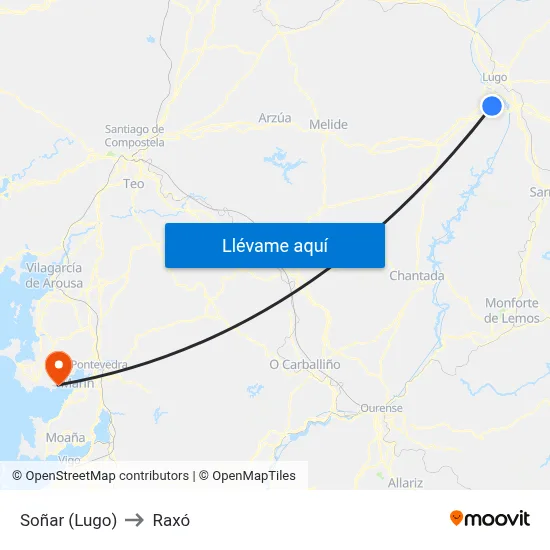 Soñar (Lugo) to Raxó map