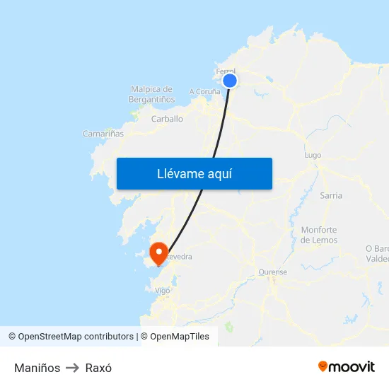 Maniños to Raxó map