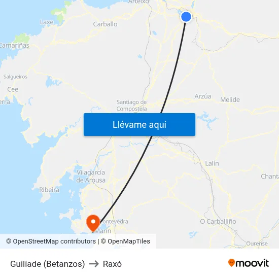 Guiliade (Betanzos) to Raxó map