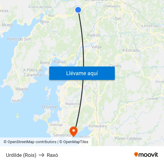 Urdilde (Rois) to Raxó map