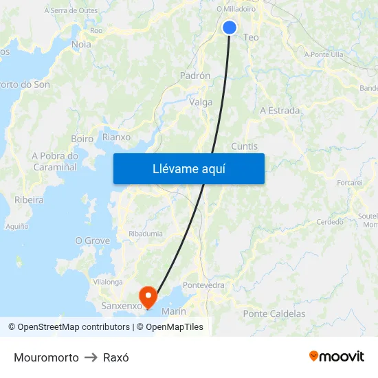 Mouromorto to Raxó map