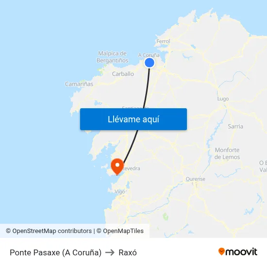 Ponte Pasaxe (A Coruña) to Raxó map