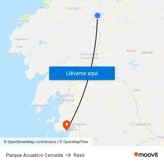 Parque Acuatico Cerceda to Raxó map