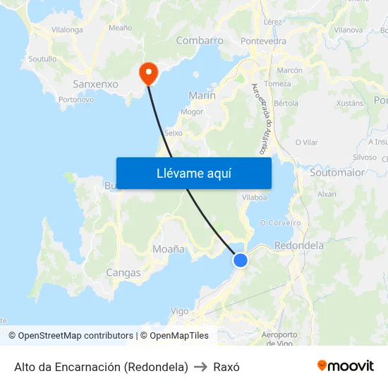Alto da Encarnación (Redondela) to Raxó map
