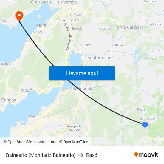Balneario (Mondariz-Balneario) to Raxó map